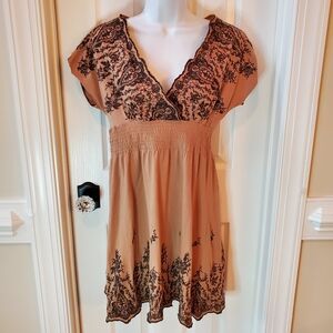 BCBGMaxAzria Tan and Black Floral Lace Dress